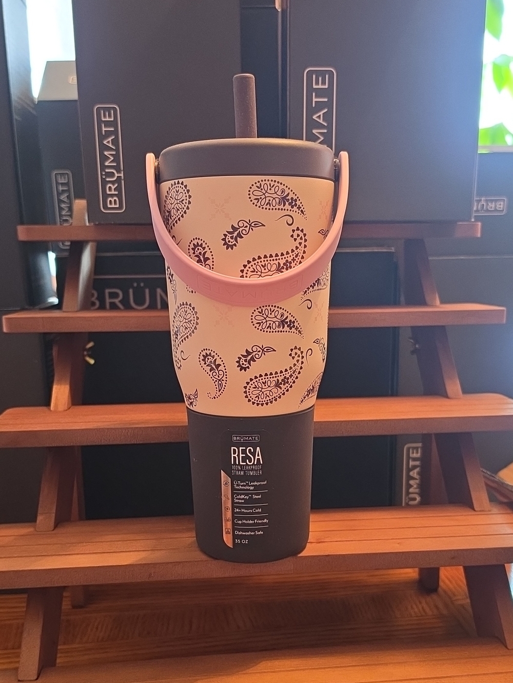 BruMate Resa Paisley Pink Travel Tumbler with Handle